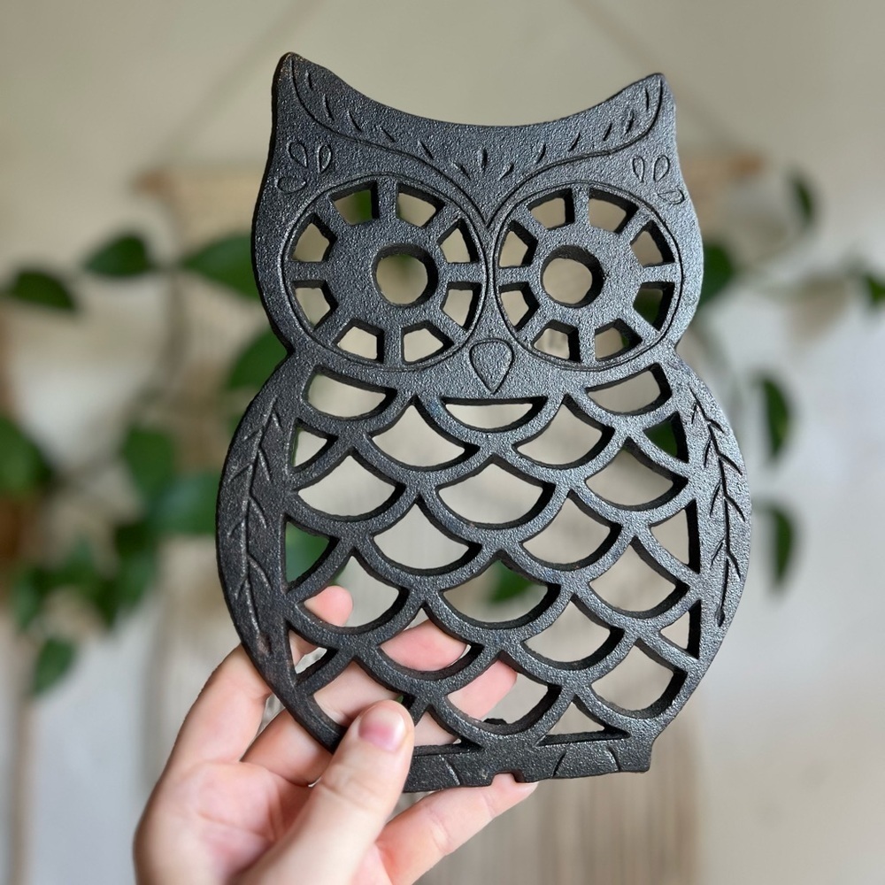 ๐ฆ Cottagecore Cast Iron Owl Trivet โ Rustic Boho Kitchen Decor | 9x7โ Pot Holder - Picture 4 of 5